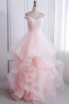 Prom Dresses Long Pink, Pink Evening Dress, Pink Wedding Dress, Long Prom Gowns, Pink Formal Dresses, Long Sleeve Gown, A Line Prom Dresses, Pink Prom Dresses, Pink Tulle