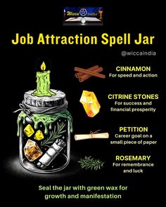 🌟Ever wondered about the magick of the universe and how it could help you land your dream job? Immerse yourself in the captivating world of Wicca and discover the power of spell jars!  Spell jars are a powerful Wiccan tradition, and today we're focusing on a specific one: a job attraction spell jar. Dream Job Spell Jar, Get A Job Spell Jar, Power Spell Jar, Spells For Studying, Job Attraction Spell, Get The Job Spell Jar, Career Spell Jar, Manifest A Job Spell, Justice Spell Jar