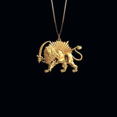 Lion Sun Pahlavi Pendant - johnnysaintstudio Lion Symbol, Persian Jewelry, Gold Coin Jewelry, Regal Elegance, Lion Pendant, Gold Lion, Ancient Persian, Sun Pendant, Gold Dragon