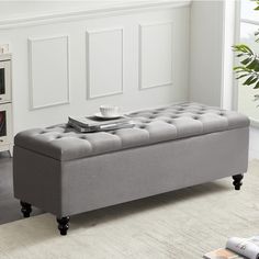 PRICES MAY VARY. 【APPLICABLE TO MANY SCENARIOS】This storage ottoman measures 50.20"L*17.32"W*17.52"H.Perfect for a variety of scenarios.This bedroom ottoman can be used as an extra seat when you put on your shoes,as a storage bench ,and also provides a large storage space to store almost any level of furniture and hold a ton of stuff, like dolls,clothes,out of season quilt,and other miscellaneous items,restoring beauty and tidy to your home. 【ELABORATELY-DESIGNED】In addition to its actual functi Bedroom Ottoman, Ottoman With Storage, Fabric Storage Ottoman, Blue Velvet Fabric, Large Ottoman, Fabric Bench, End Of Bed Bench, Tufted Ottoman, Bed Bench