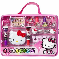 the hello kitty makeup set is packed in a pink case