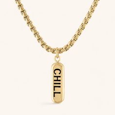 Our bestselling Chill Pill necklace, now engineered to be waterproof and durable for 24/7 wear. A little reminder to take some time for yourself even when the world is going crazy. Specs & Sizing 18” chain length with lobster closure High quality recycled stainless steel necklace Gold necklace is thick coated with 14k gold for quality Chill Pill Charm is 14mm x 3mm Pill Necklace, Starter Earrings, Nose Ring Jewelry, Necklace Stack, Cartilage Earrings Stud, Tragus Conch, Ear Party, Instagram Jewelry, Silver Statement Earrings