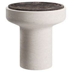 a close up of a white pedestal with a black marble top and base on an isolated white background