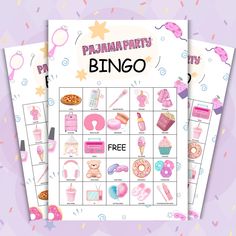 a pink party game with items on it and the words playamaparty bingo