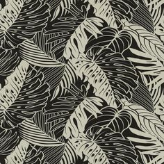 a black and white pattern with leaves on it