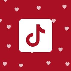 the j logo is surrounded by hearts on a red background with white and pink dots