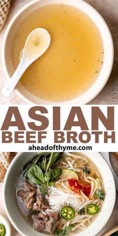 Asian Beef Broth Asian Bone Broth Recipe, Asian Beef Broth, Meat Broth Recipes, Recipes With Beef Broth, Asian Beef Soup, Recipes Using Beef Broth, Thai Beef Noodle Soup, Beef Broth Recipes, Beef Broth Soup