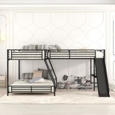 a bunk bed with two sets of mattresses