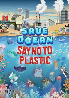 save ocean say no to plastic on the cover of a book with an underwater scene