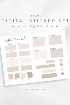 the free digital sticker set for your digital planner is shown in beige and pink