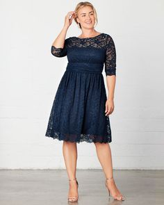 Luna Lace Dress  in Navy/Blue Christmas Cocktail Dress, Cocktail Dress Plus Size, Hide Bra Straps, Jumpsuit And Cardigan, Knee Length Lace Dress, Chic Cardigan, Evening Gown Dresses