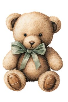 a brown teddy bear with a green bow