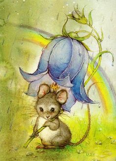 a drawing of a mouse holding an umbrella