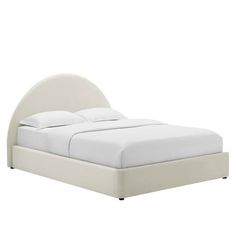 a bed with white sheets and pillows on top of it, against a white background