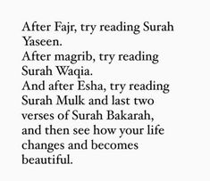 the text is written in black and white on a piece of paper that reads after fair, try reading surah yaseen