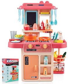 a toy kitchen set with an oven and stove