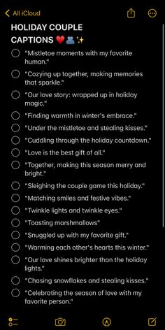 a text message with the words holiday couple captions on it