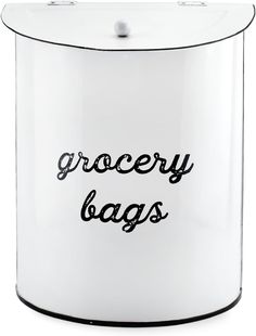 a white canister with the words grocery bags printed on it