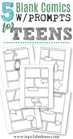 five blank comics for teens with the title, 5 blank comics for students to use