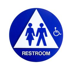 12" x 12"  All Gender Door Sign  Circular With Triangle Print  Picture  Text & Handicapped Symbol  Blue Door With Pull Sign, All Gender Bathroom Sign, All Gender Restroom, Triangle Print, Kick Plate, Text Pictures, Door Pulls, House Windows, Door Accessories