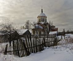 an old church in the middle of winter