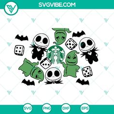 the starbucks coffee cup with jack and sally characters on it is surrounded by halloween decorations