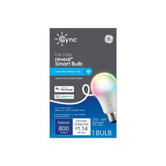 an image of a smart light bulb with the packaging on it's back side