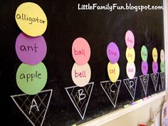 a bulletin board with different types of apples on it and words written in each letter