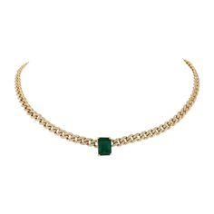 Statement Emerald Diamond Choker Necklace in 18K Gold studded with octagon cut emerald and diamonds studded on chain. This stunning piece of jewelry instantly elevates a casual look or dressy outfit. Emerald enhances intellectual capacity of the person. Designed with octagon cut emerald set in center with diamonds studded on a curb chain in solid gold settings to make you stand out of the crowd. This is a perfect fine emerald necklace. This is a perfect May Birthstone Jewelry also perfect Unique Luxury Octagon Emerald Necklaces, Luxury 22k Gold Emerald Necklace, Emerald Diamond Choker, Gold Gemstone Necklace, Emerald Set, Gold For Women, Dressy Outfit, Diamond Choker Necklace, Mother Daughter Gifts