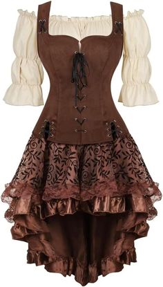 PRICES MAY VARY. Women's renaissance pirate shirts blouse and vest with eyelets and ribbons at the front and ties at the back to adjust the size and fit perfectly over the bodice. Women Pirate shirts Renaissance Vest set Costume ：polyester spandex Soft faux fleece fabric Women Pirate shirts set Renaissance Vest Viking Steampunk Cosplay Costume Peasant Bodice Lace-up Waistcoat Halloween black wine red beige dark blue vest brown vest coffee vest This Renaissance shirts Pirate vest set is perfect f Medieval Dress Peasant, Corset With Skirt, Medieval Costume Women, Steampunk Corset Dress, Costume Viking, Irish Dress, Pirate Dress, Female Pirate Costume, Steampunk Dress