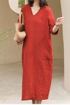 V Neck Summer Women Linen Dresses Washed Soft Linen Summer Dresses Short Sleeve Women Dresses 97292 Summer Dresses Modest Casual, Linen Summer Dresses, Summer Dresses Short, Linen Dress Summer, Dresses Short Sleeve, Fancy Frocks, Linen Dress Women, Linen Summer, Summer Linen Dresses