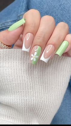 Nail Inspo With Nail Polish, Cute Nail Acrylic Designs, Funky Nails Square, Nails For Vacation Beach Tropical, Gel Nails With Designs, Cute Purple Nail Designs, Nails For Hawaii Vacation, Nail Inspo Pastel, Mint Green Nail Ideas