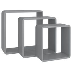 three grey shelves are stacked on top of each other in the shape of rectangles