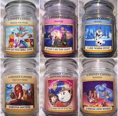 the disney candles are lined up in rows