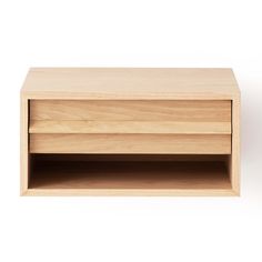 a wooden shelf with two drawers on one side