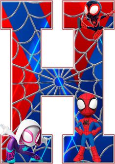 the letter h is made up of spider - man and an eggman in front of a web