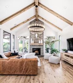 a living room filled with lots of furniture and a flat screen tv mounted to the wall