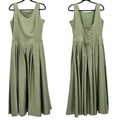 Vintage 80's Maiden Dress Gown 16 Sage Green Satin Corset Back Full Fairycore  | eBay Maiden Dress, Historical Gowns, Satin Corset, Corset Back, Corset Lace, Bridesmaid Wedding, Dress Gown, Green Satin, Wedding Bridesmaids