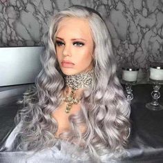 Long Lace Front Wigs Wig Silver Gray Body Wave Synthetic Wig Natural Daily Use Straight Wavy Hair, Remy Wigs, Side Part Hairstyles, Grey Wig, Silver Grey Hair, Short Pixie Cut, Body Wave Hair, Peruvian Hair, Front Lace Wigs Human Hair