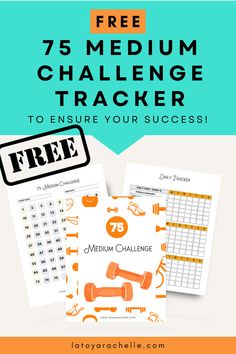 text reads - free 75 medium challenge tracker to ensure your success 75 Medium Challenge Tracker, Free Printable Tracker, 75 Medium Challenge, Aesthetic Planners, Fitness Tracker Printable, Printable Tracker, Healthier Habits, 75 Medium, Wellness Challenge