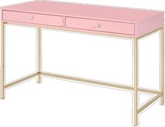 a drawing of a pink desk with two drawers on the top and one drawer at the bottom