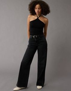 A high rise & wide leg for a cool, slouchy fit. Designed for curves with more room in the hip & thigh. Chic Baggy Flare Jeans, Wide Leg Jeans For Night Out, Casual Wide Leg Flare Jeans For Night Out, Edgy Wide Leg Jeans For Night Out, High Rise Wide Leg Pants For Night Out, Trendy High Waist Wide Leg Pants With Relaxed Fit, Edgy Wide Leg Flare Jeans With Relaxed Fit, Trendy High Rise Wide Leg Pants For Fall, Edgy Wide Leg Pants For Spring