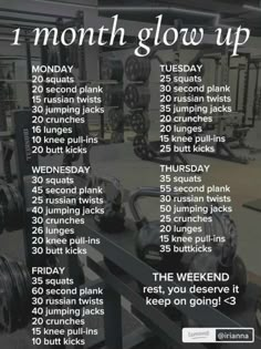 an image of a gym schedule for the month in which you can use it to work out