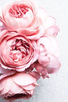 a bouquet of pink flowers sitting on top of a table