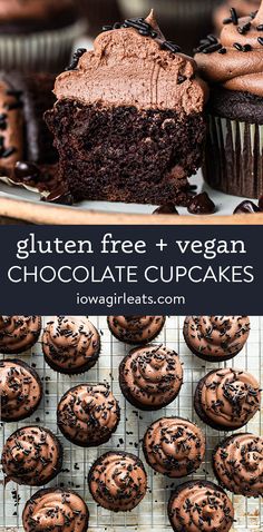 gluten free vegan chocolate cupcakes on a cooling rack