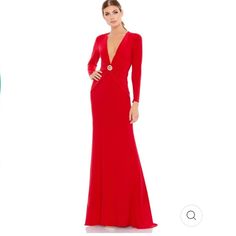 Perfect For Valentine Or Christmas. Still Available On Saks 5th Website For Regular Price. Crafted Of Jersey, This Gown Is Detail With A Pearl-Lined Detail At The Center Front. V-Neck Long Sleeves Back Zipper Closure 100% Polyester Spot Clean Imported High Neck Gown, Mac Duggal Dress, Pleated Gown, Long Sleeve Evening Gowns, Wrap Dress Short, Long Sleeve Sequin Dress, Mac Duggal Dresses, Trumpet Gown, Long Sleeve Gown