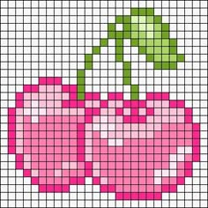 a cross stitch pattern with a pink and green flower on the top, in squares