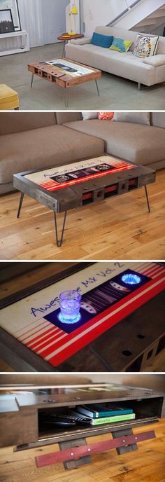 this coffee table is made out of pallet wood and has been painted red, white, and blue