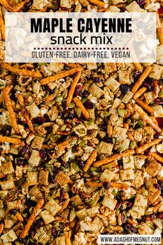 maple cayenne snack mix with text overlay