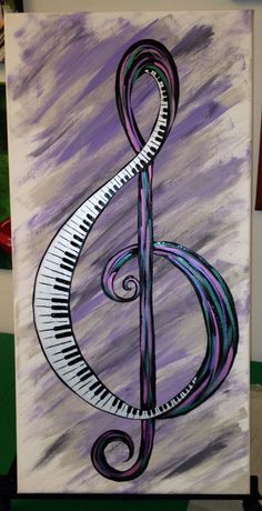 an acrylic painting of a musical note with piano keys and swirls on it